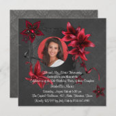 Black Damask Red Lilies Foto Quinceanera Einladung (Vorne/Hinten)