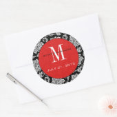 Black Damask Red Monogram Wedding Sticker (Umschlag)