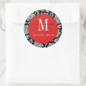 Black Damask Red Monogram Wedding Sticker (Tasche)