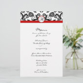 Black Damask Red Trim Wedding Menu (Stehend Vorderseite)