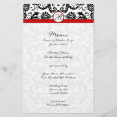 Black Damask Red Trim Wedding Menu (Vorderseite)