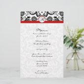 Black Damask Red Trim Wedding Menu (Stehend Vorderseite)