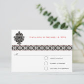 Black Damask Red Trim Wedding Response RSVP Karte (Stehend Vorderseite)