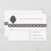 Black Damask Red Trim Wedding Response RSVP Karte (Vorne/Hinten)