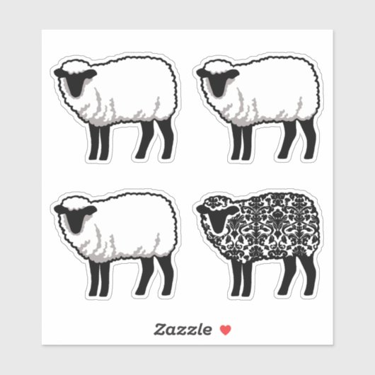 Black Damask Sheep Aufkleber (Blatt)