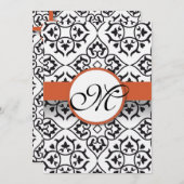 Black Damask Side Borders Orange Red Trim Wedding Einladung (Vorne/Hinten)