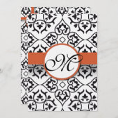 Black Damask Side Borders Orange Red Trim Wedding Einladung (Vorne/Hinten)