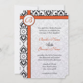 Black Damask Side Borders Orange Trim Wedding Einladung (Rückseite)