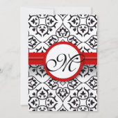 Black Damask Side Borders Red Trim Wedding Einladung (Vorderseite)