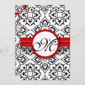 Black Damask Side Borders Red Trim Wedding Einladung (Vorne/Hinten)