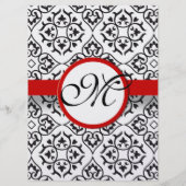 Black Damask Side Borders Red Trim Wedding Menu Menükarte (Rückseite)