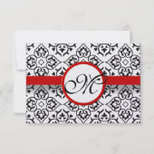 Black Damask Side Borders Red Trim Wedding RSVP Karte (Rückseite)