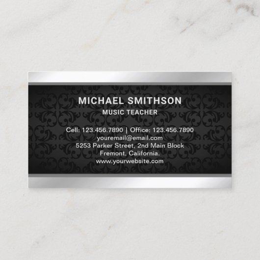 Black Damask Silver Violin Music Teacher Violinist Visitenkarte (Rückseite)