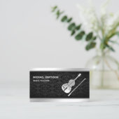 Black Damask Silver Violin Music Teacher Violinist Visitenkarte (Stehend Vorderseite)