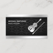 Black Damask Silver Violin Music Teacher Violinist Visitenkarte (Vorderseite)