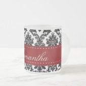 Black Damask Spitzen Mattiertes Glas Kaffee Tasse (VorderseiteRechts)
