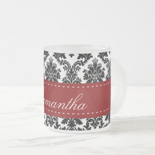 Black Damask Spitzen Mattiertes Glas Kaffee Tasse (VorderseiteRechts)