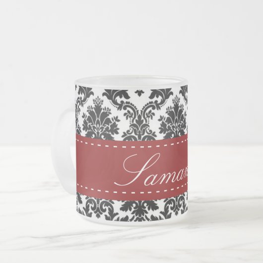 Black Damask Spitzen Mattiertes Glas Kaffee Tasse (Vorderseite Links)