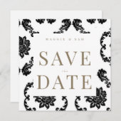 Black Damask Square Wedding Save the Date (Vorne/Hinten)