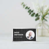 Black Damask Steel Silver Foto Real Anwesen Agent Visitenkarte (Stehend Vorderseite)