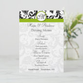 Black Damask Swirl Apple Green Wedding Menu Menükarte (Stehend Vorderseite)