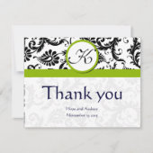 Black Damask Swirl Green Wedding Danke Karten (Vorderseite)