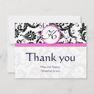 Black Damask Swirl Pink Wedding Danke Karten