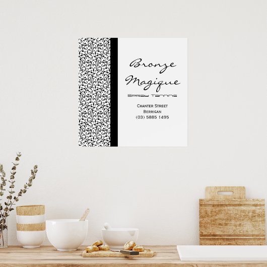 Black Damask Tanning Salon Business Poster (Küche)