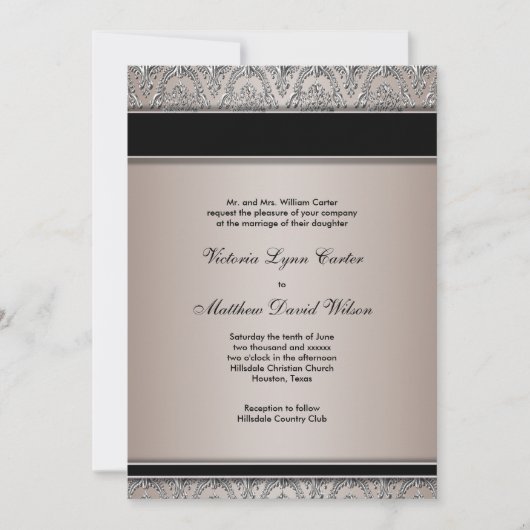 Black Damask Taupe Hochzeit Einladungen (Vorderseite)