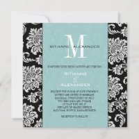 Black Damask Tiffany Monogram Wedding Einladung