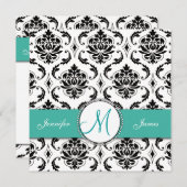 Black Damask Türkis Monogram Weditation Einladung (Vorne/Hinten)