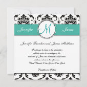 Black Damask Türkis Monogram Weditation Einladung (Rückseite)