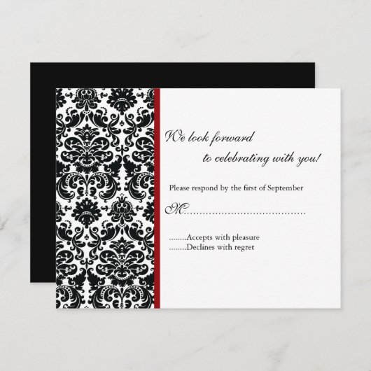 Black Damask UAWG Response Card RSVP Karte (Vorne/Hinten)