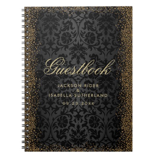 Black Damask und Gold Confetti Glitzer - Gästebuch Notizblock (Vorderseite)