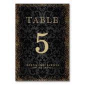 Black Damask und Gold Confetti Glitzer - Tischkart Tischnummer (Vorderseite)