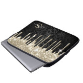Black Damask und Gold Glitzer Tropfen Laptopschutzhülle (Vorne Knopf)