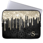 Black Damask und Gold Glitzer Tropfen Laptopschutzhülle (Vorderseite)