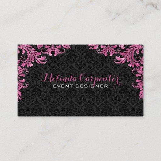 Black Damask und Maroon Red Floral Lace Visitenkarte (Vorderseite)