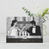 Black Damask und Silver Modern Probe Dinner Einladung (Stehend Vorderseite)