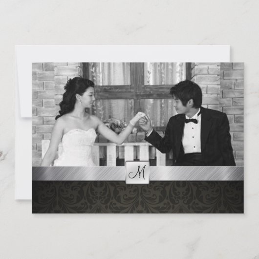 Black Damask und Silver Modern Wedding Invites Einladung (Vorderseite)