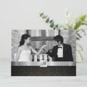 Black Damask und Silver Modern Wedding Invites Einladung (Stehend Vorderseite)