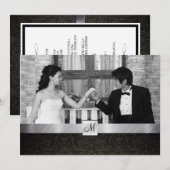 Black Damask und Silver Modern Wedding Invites Einladung (Vorne/Hinten)