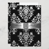 Black Damask Wedding Damask Einladung (Vorne/Hinten)