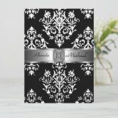 Black Damask Wedding Damask Einladung (Stehend Vorderseite)