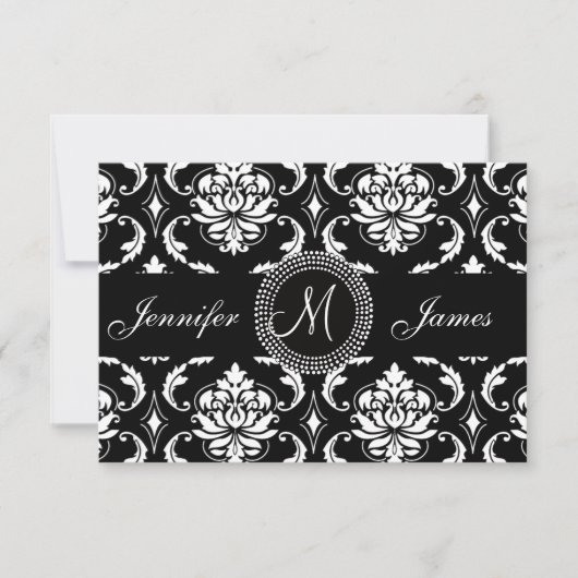 Black Damask Wedding Empfang, für Square Card Einladung (Vorderseite)