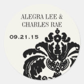 Black Damask Wedding Favor Tag oder Wedding Siegel Runder Aufkleber (Vorderseite)