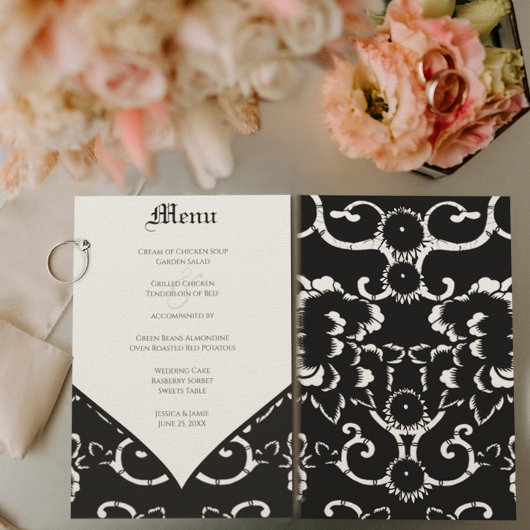 Black Damask Wedding Menu Menükarte