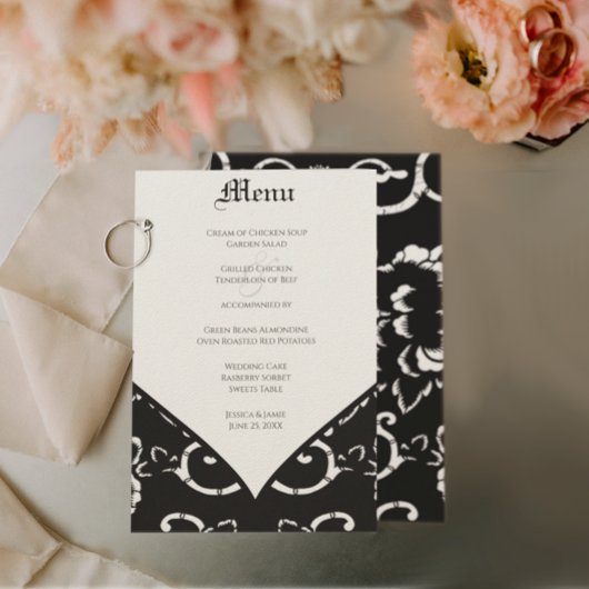 Black Damask Wedding Menu Menükarte