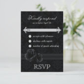 Black Damask wedding RSVP Karten Schwarzes UAWG (Stehend Vorderseite)