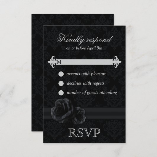 Black Damask wedding RSVP Karten Schwarzes UAWG (Vorne/Hinten)